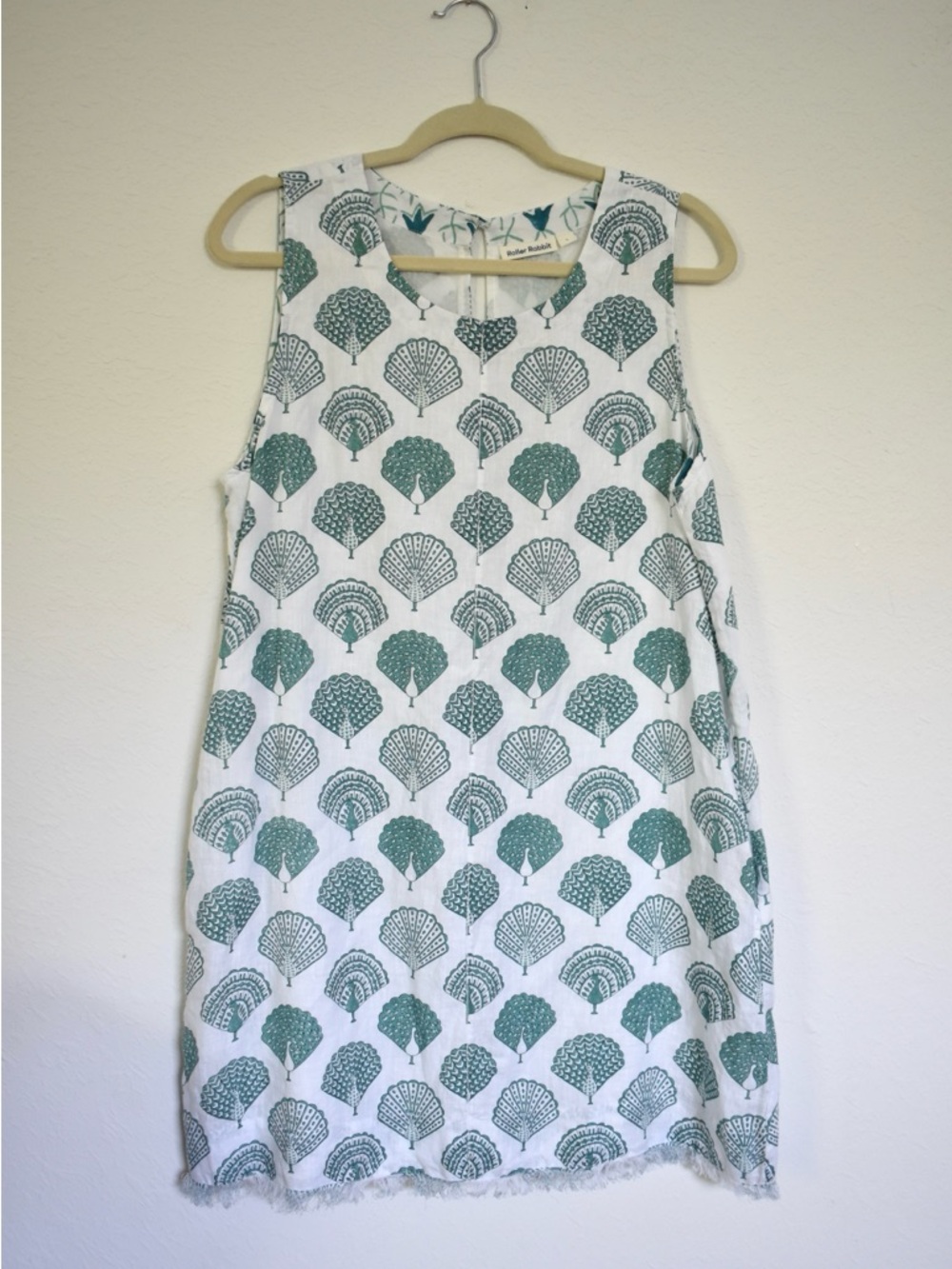 Roller Rabbit 100% Linen Peacock Print Sleeveless Shift Dress Size Large